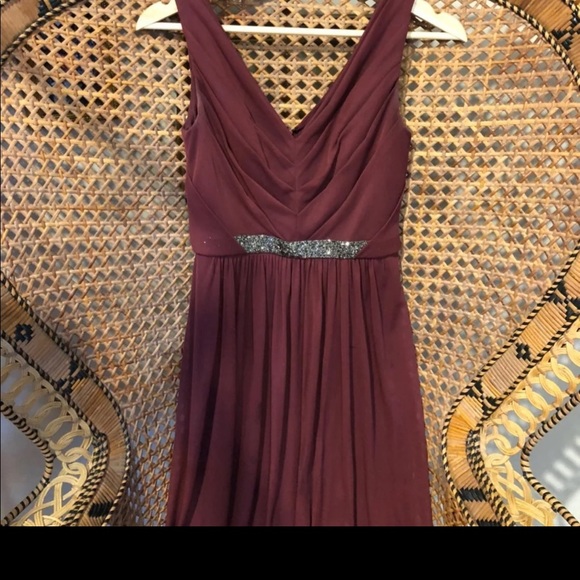 David's Bridal Long Mesh Dress with V-Neck and Beaded Waistband Size 0 WINE COLO - Picture 5 of 8